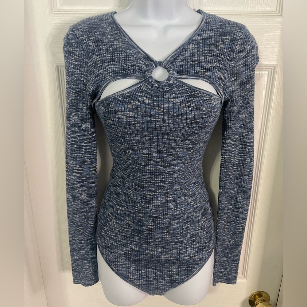 Abercrombie & Fitch Women's Blue Long Sleeve Cutout bodysuit